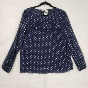 J Crew Shirt Womens 6 Silk Polka Dot Ruffle Long Sleeve F4736 Top